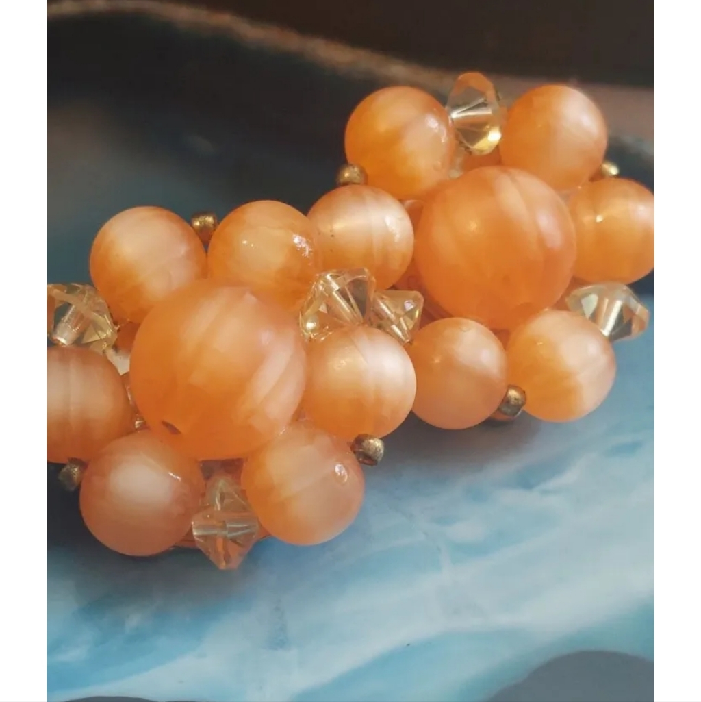 Lisner Orange Moonglow? Vintage Clip Earrings Signed